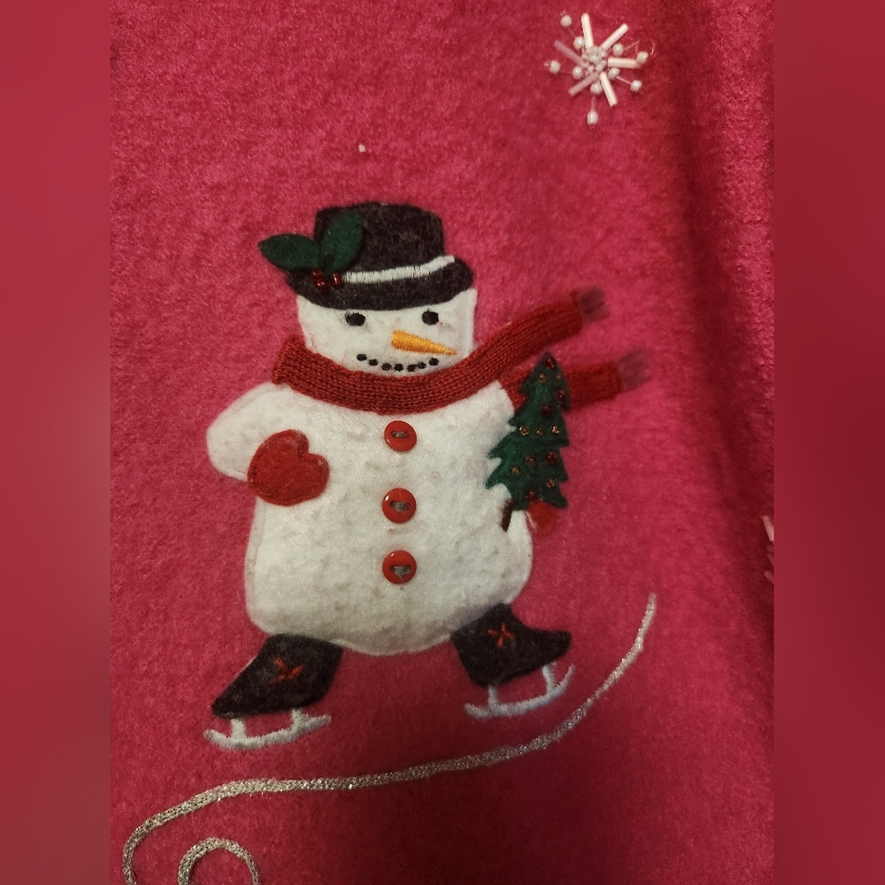 Quacker Factory Sweater 2XL Cardigan Christmas Snowman Wool embellished - Picture 4 of 10